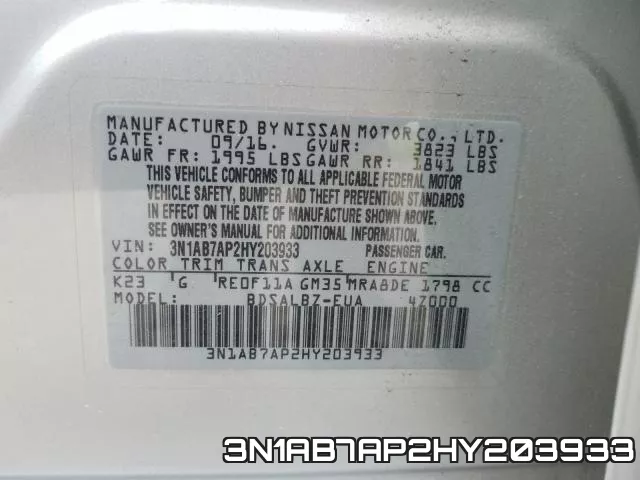 3N1AB7AP2HY203933 фото 2
