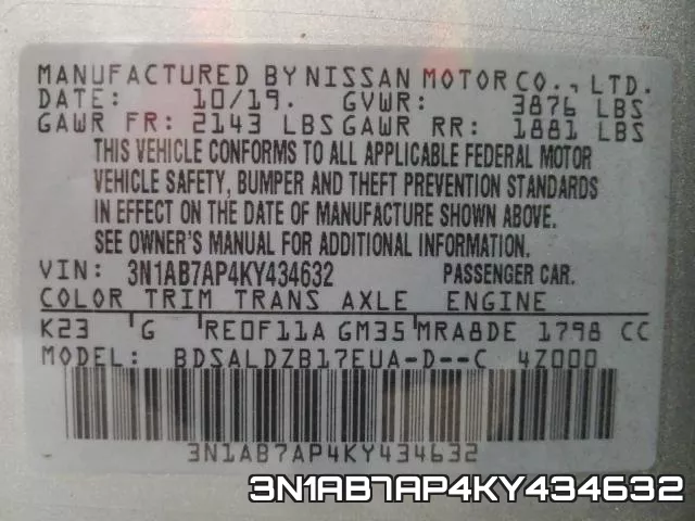 3N1AB7AP4KY434632 фото 2