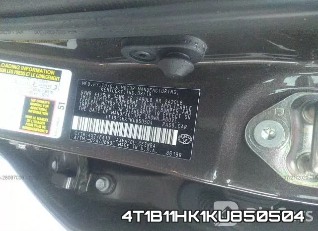 4T1B11HK1KU850504 фото 10