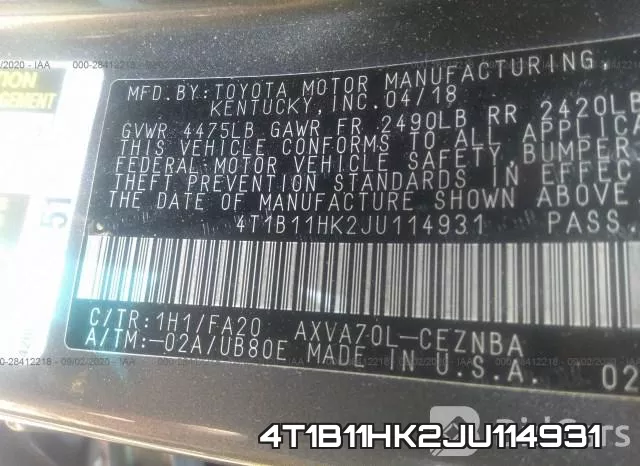 4T1B11HK2JU114931 фото 10