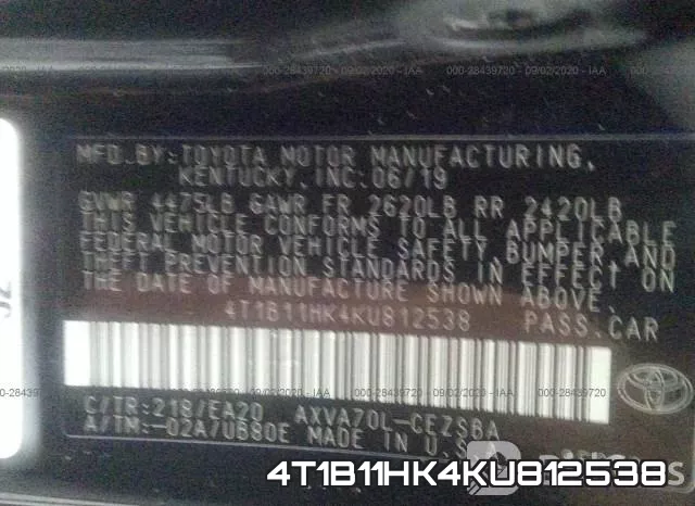 4T1B11HK4KU812538 фото 10