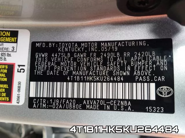 4T1B11HK5KU264484 фото 2