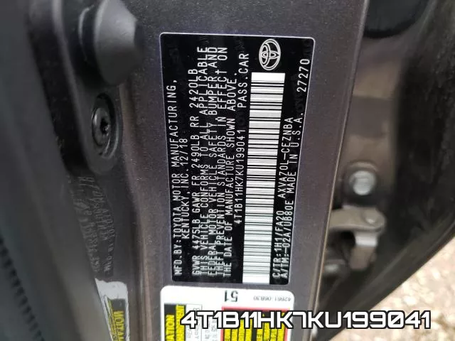 4T1B11HK7KU199041 фото 2