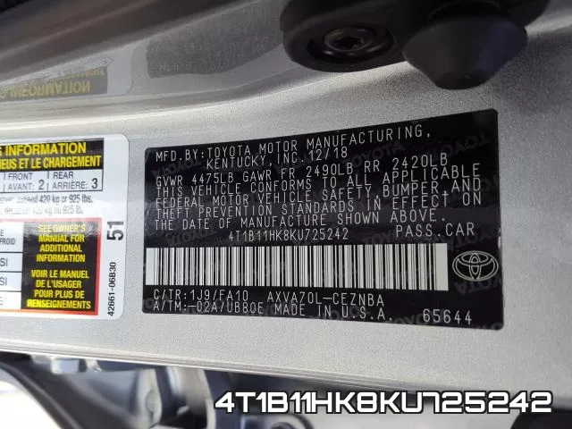 4T1B11HK8KU725242 фото 2