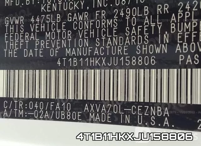 4T1B11HKXJU158806 фото 10