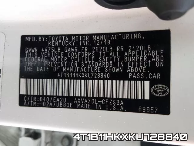 4T1B11HKXKU728840 фото 2