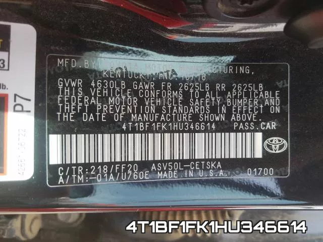 4T1BF1FK1HU346614 фото 2