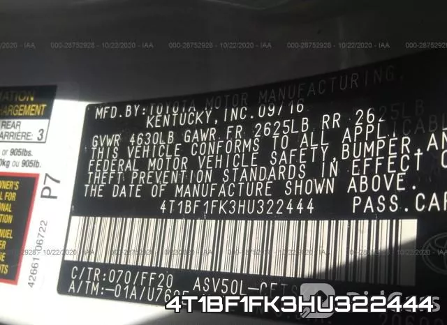 4T1BF1FK3HU322444 фото 10