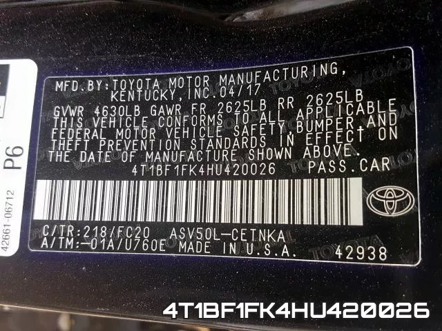 4T1BF1FK4HU420026 фото 2