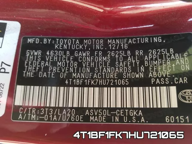 4T1BF1FK7HU721065 фото 2