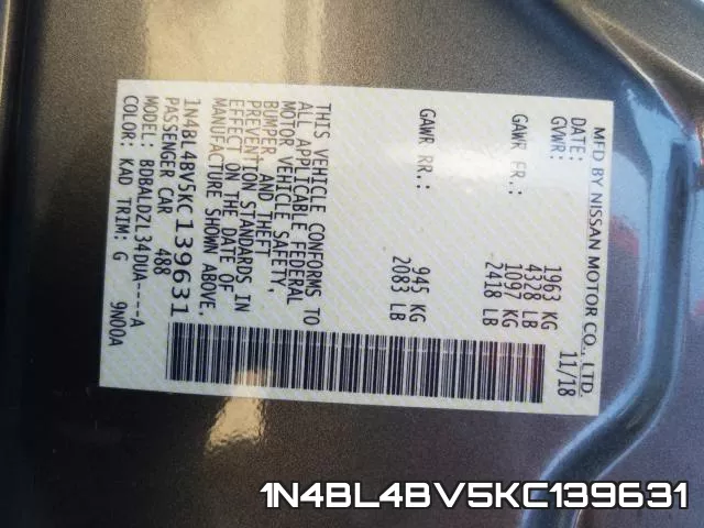 1N4BL4BV5KC139631 фото 2