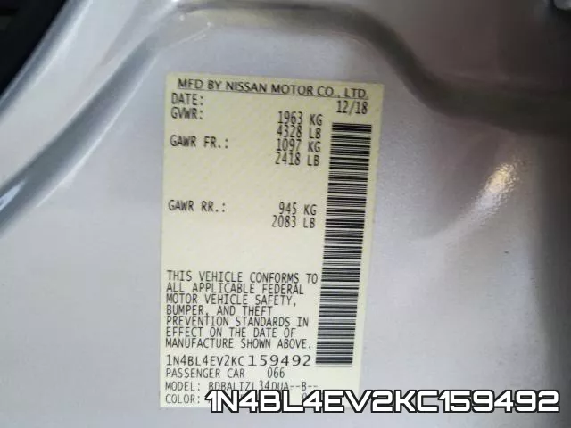 1N4BL4EV2KC159492 фото 2