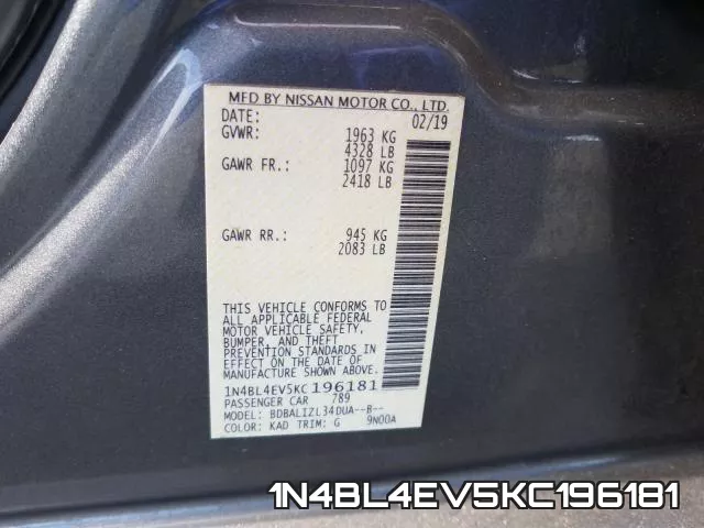 1N4BL4EV5KC196181 фото 2