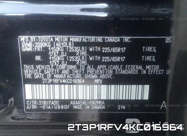 2T3P1RFV4KC016964 фото 9