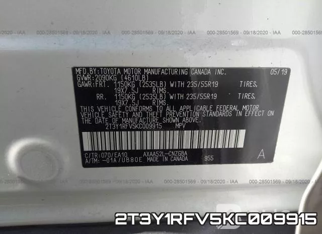 2T3Y1RFV5KC009915 фото 10