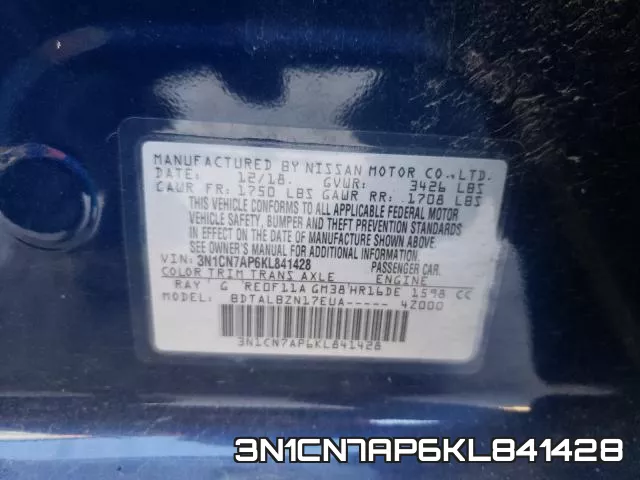3N1CN7AP6KL841428 фото 2
