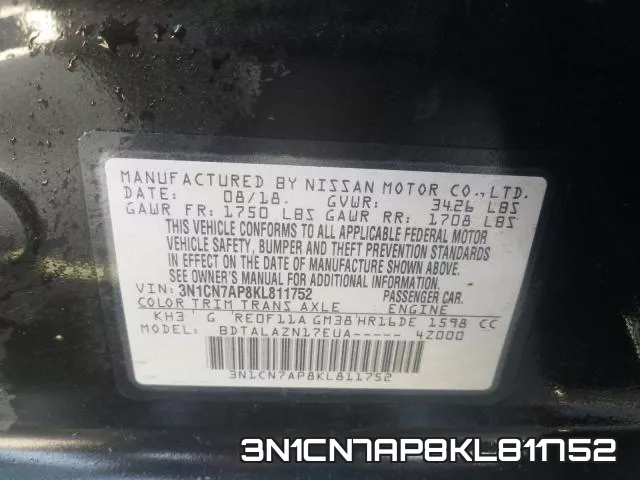 3N1CN7AP8KL811752 фото 2