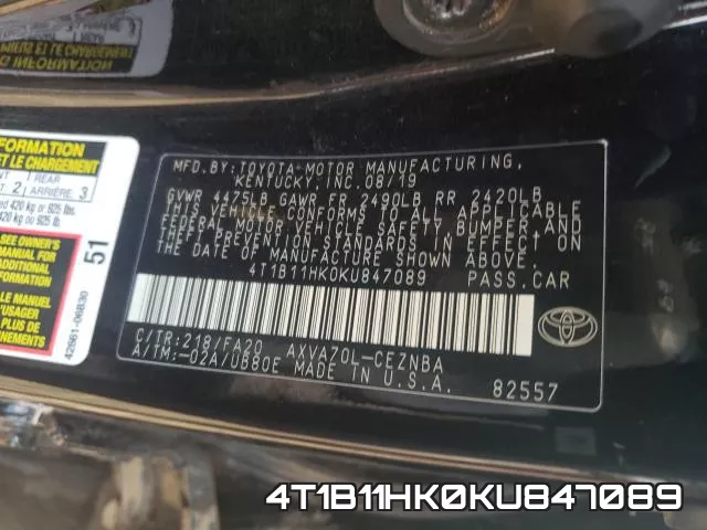 4T1B11HK0KU847089 фото 2