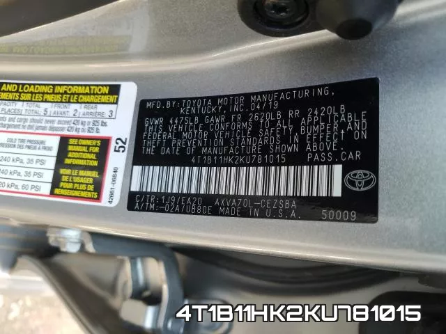 4T1B11HK2KU781015 фото 2