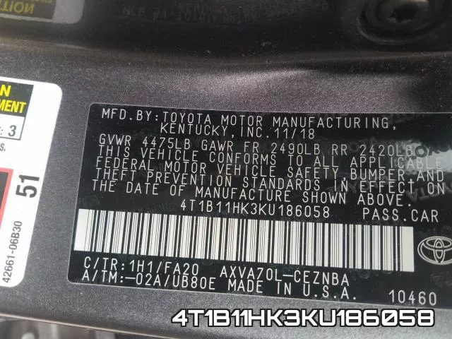 4T1B11HK3KU186058 фото 2