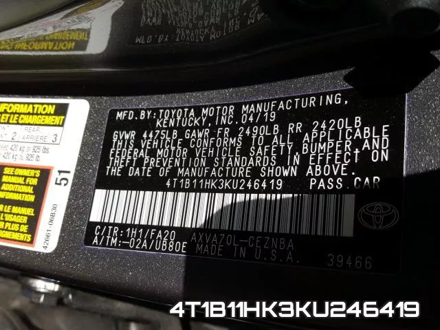 4T1B11HK3KU246419 фото 2