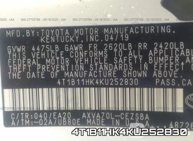 4T1B11HK4KU252830 фото 9