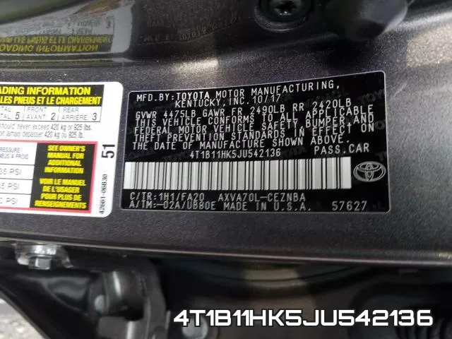 4T1B11HK5JU542136 фото 2