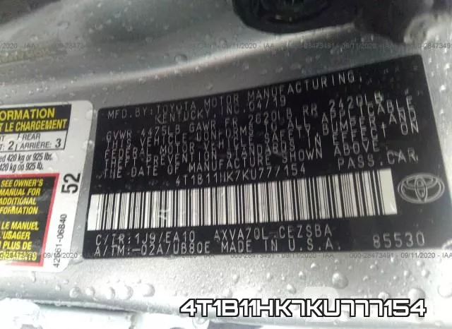4T1B11HK7KU777154 фото 10