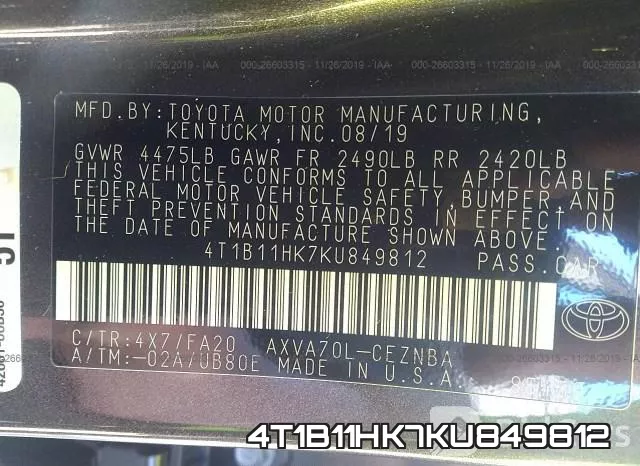 4T1B11HK7KU849812 фото 10