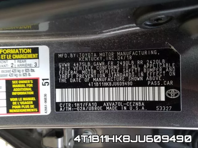 4T1B11HK8JU609490 фото 2