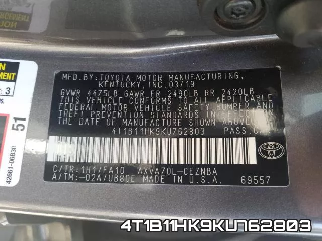 4T1B11HK9KU762803 фото 2