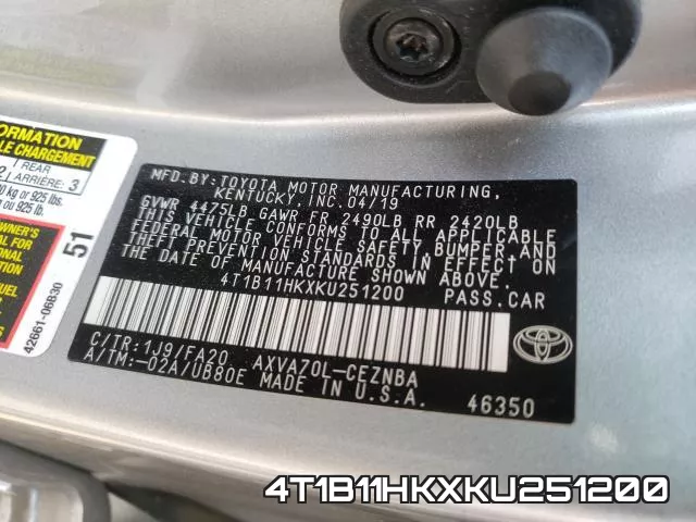 4T1B11HKXKU251200 фото 2