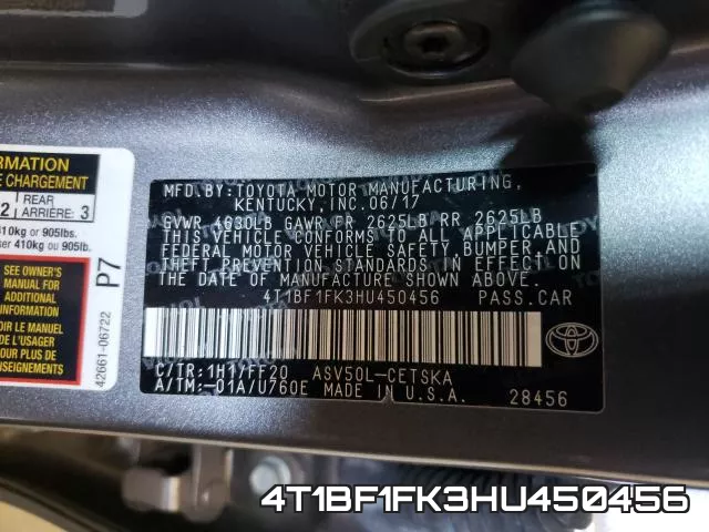 4T1BF1FK3HU450456 фото 2