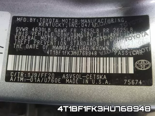 4T1BF1FK3HU768948 фото 2