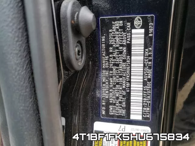 4T1BF1FK5HU675834 фото 2