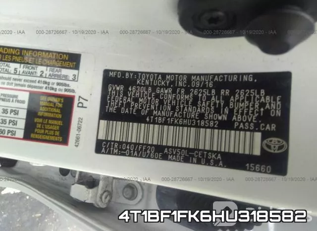 4T1BF1FK6HU318582 фото 10