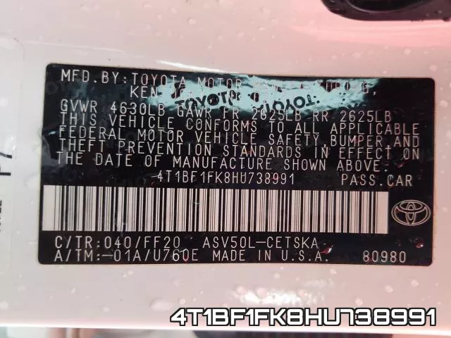 4T1BF1FK8HU738991 фото 2