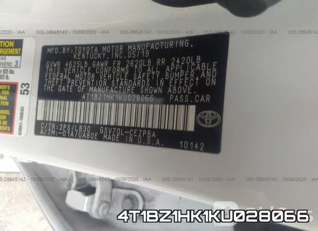 4T1BZ1HK1KU028066 фото 10