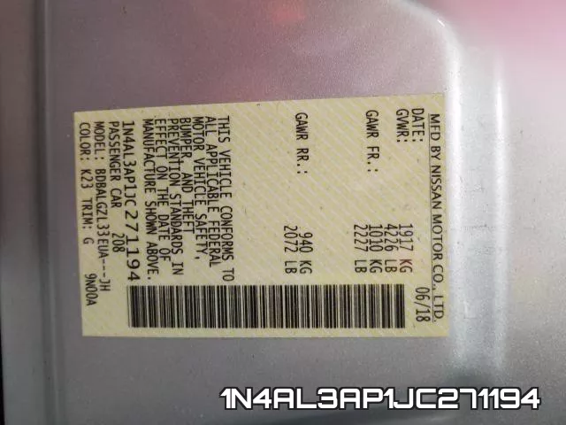 1N4AL3AP1JC271194 фото 2