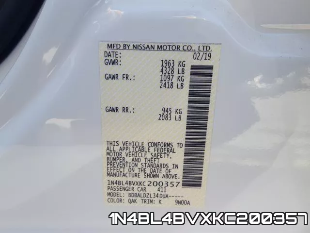 1N4BL4BVXKC200357 фото 2