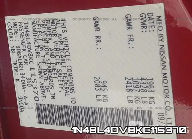 1N4BL4DV8KC115370 фото 10