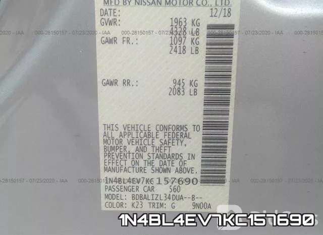 1N4BL4EV7KC157690 фото 10