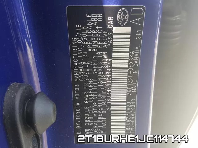 2T1BURHE1JC114744 фото 2