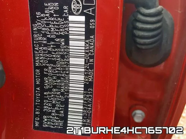 2T1BURHE4HC765702 фото 2