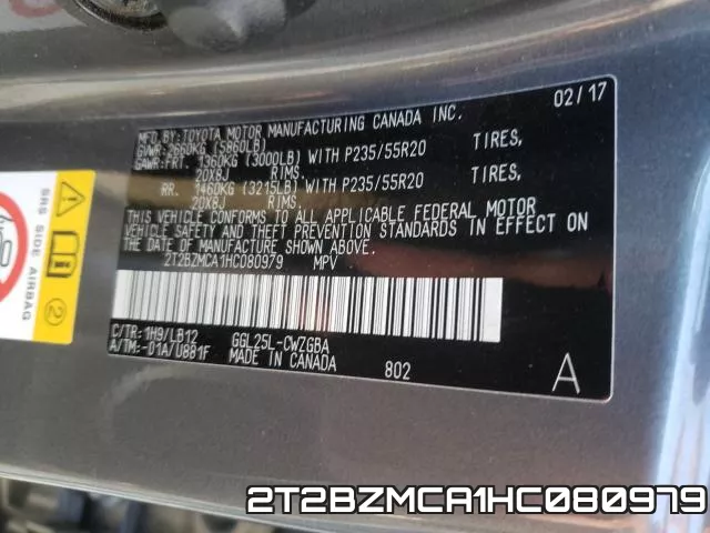 2T2BZMCA1HC080979 фото 2