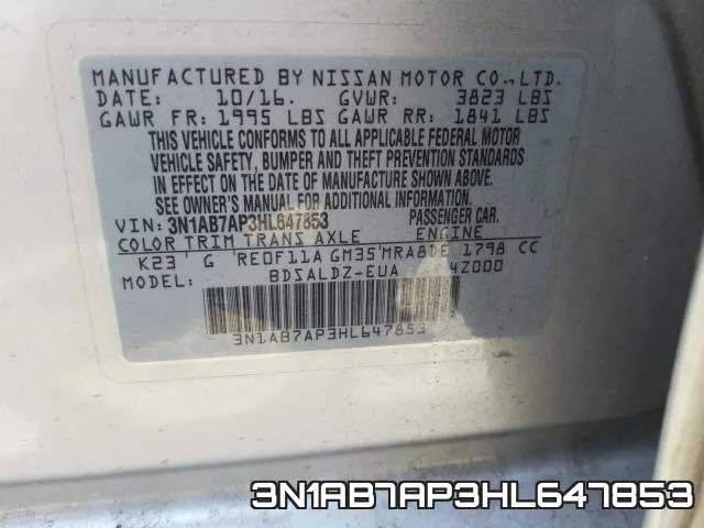 3N1AB7AP3HL647853 фото 2