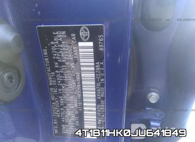 4T1B11HK0JU641849 фото 10
