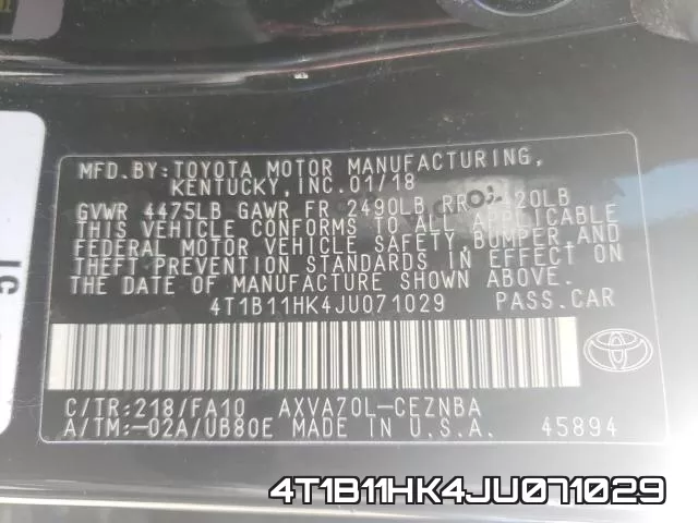 4T1B11HK4JU071029 фото 2