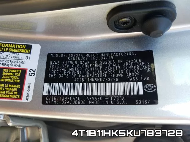 4T1B11HK5KU783728 фото 2