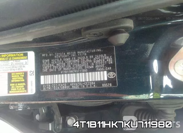 4T1B11HK7KU711980 фото 10